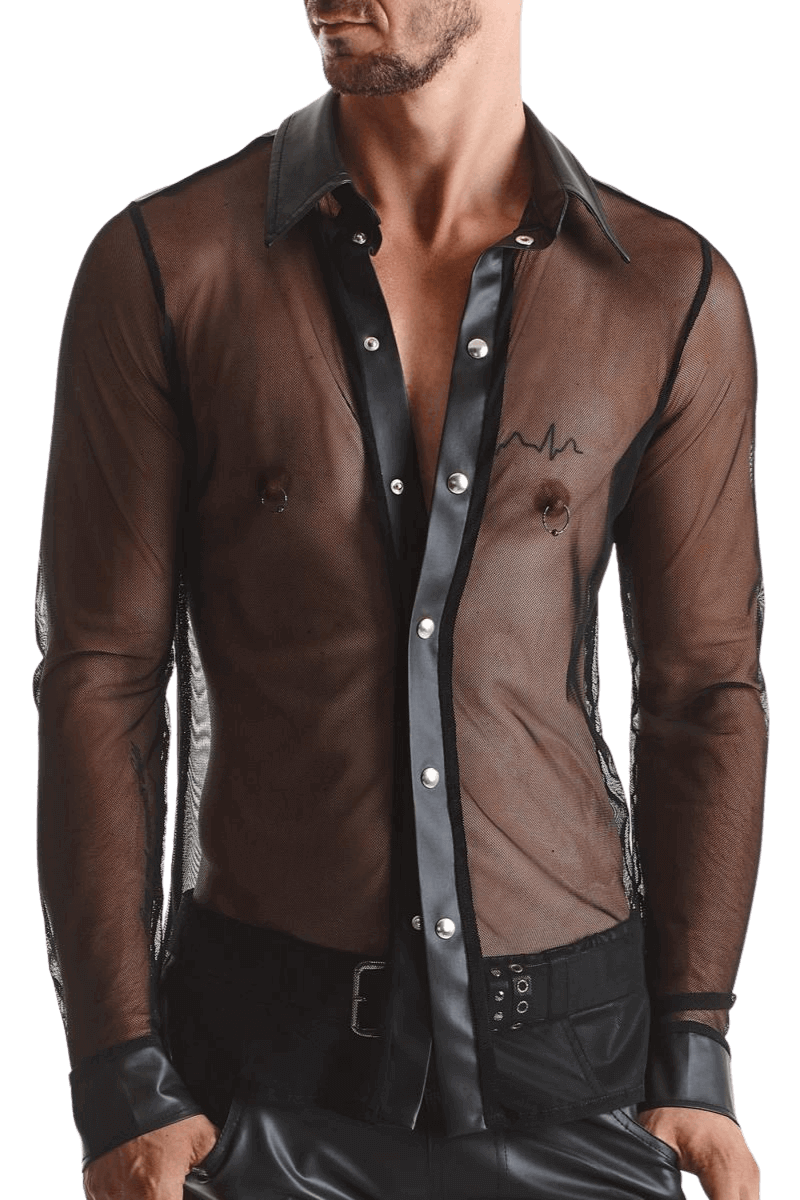 transparentes Hemd mit Netz und Wetlook