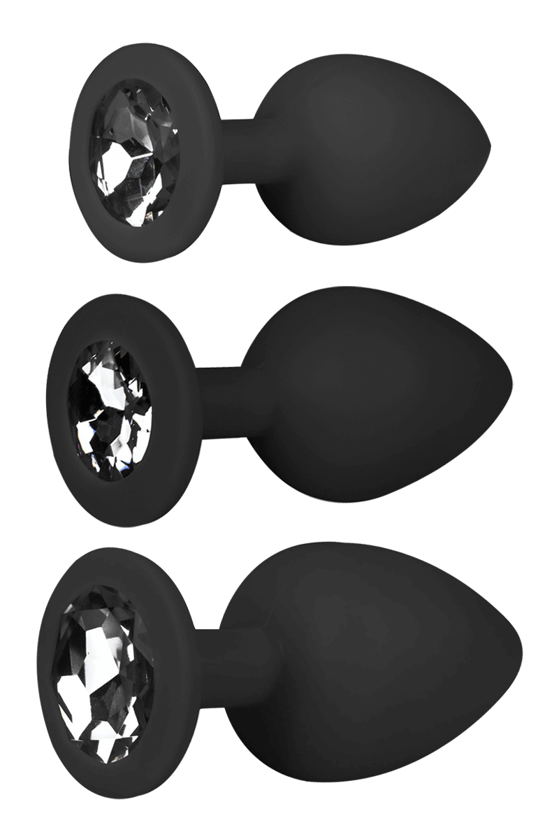 3tlg. Analplug Set mit Kristall - S/M/L schwarz