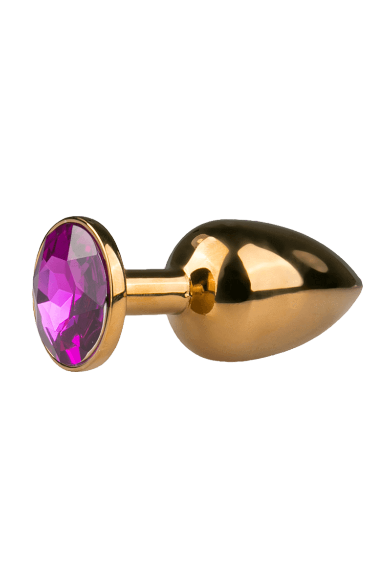 Goldener Analplug mit lila Kristall - S/M/L