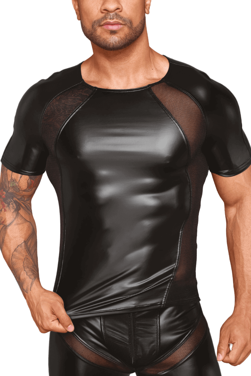 Wetlook Shirt mit transparentem Netz