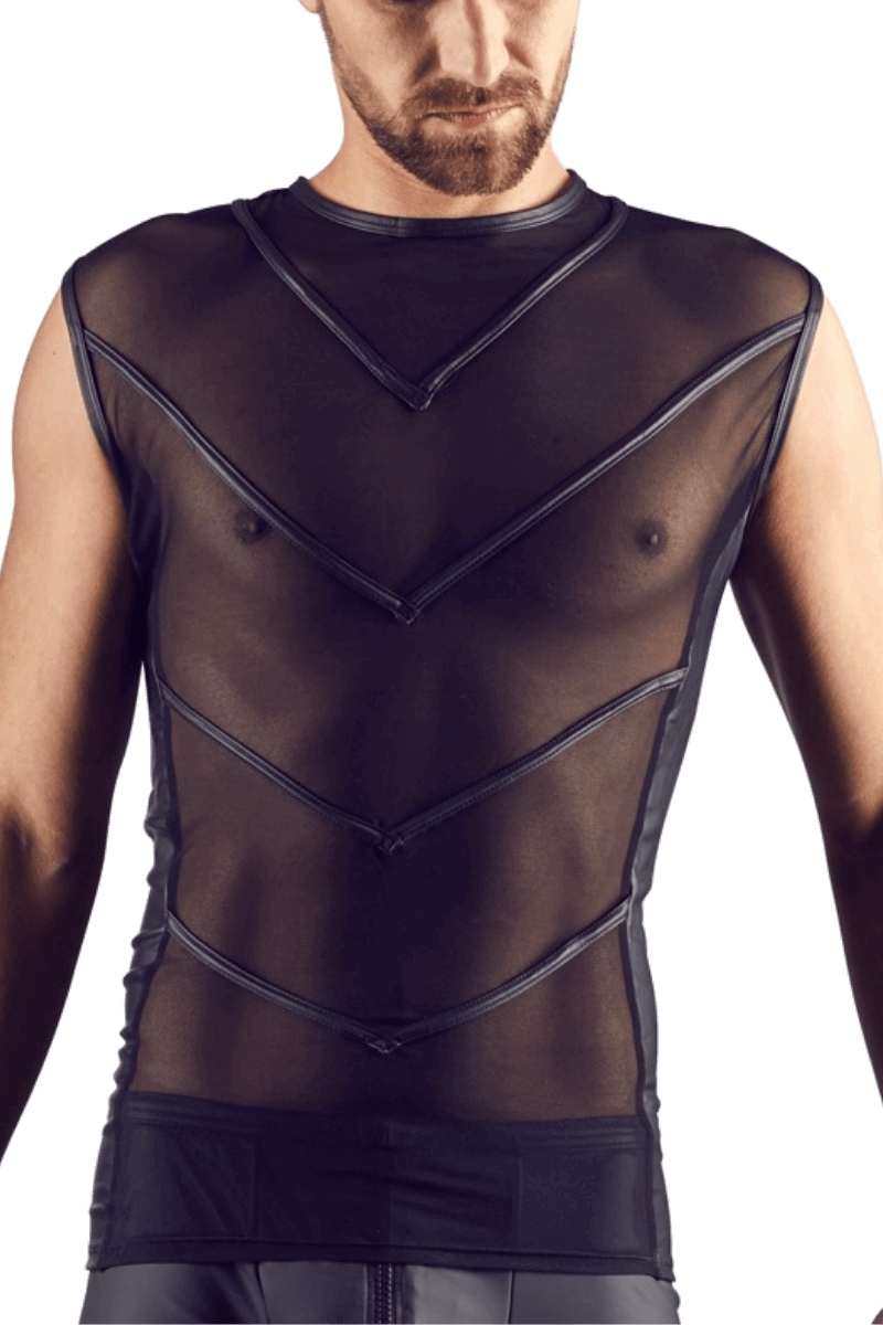 Netz-Shirt mit Wetlook-Details