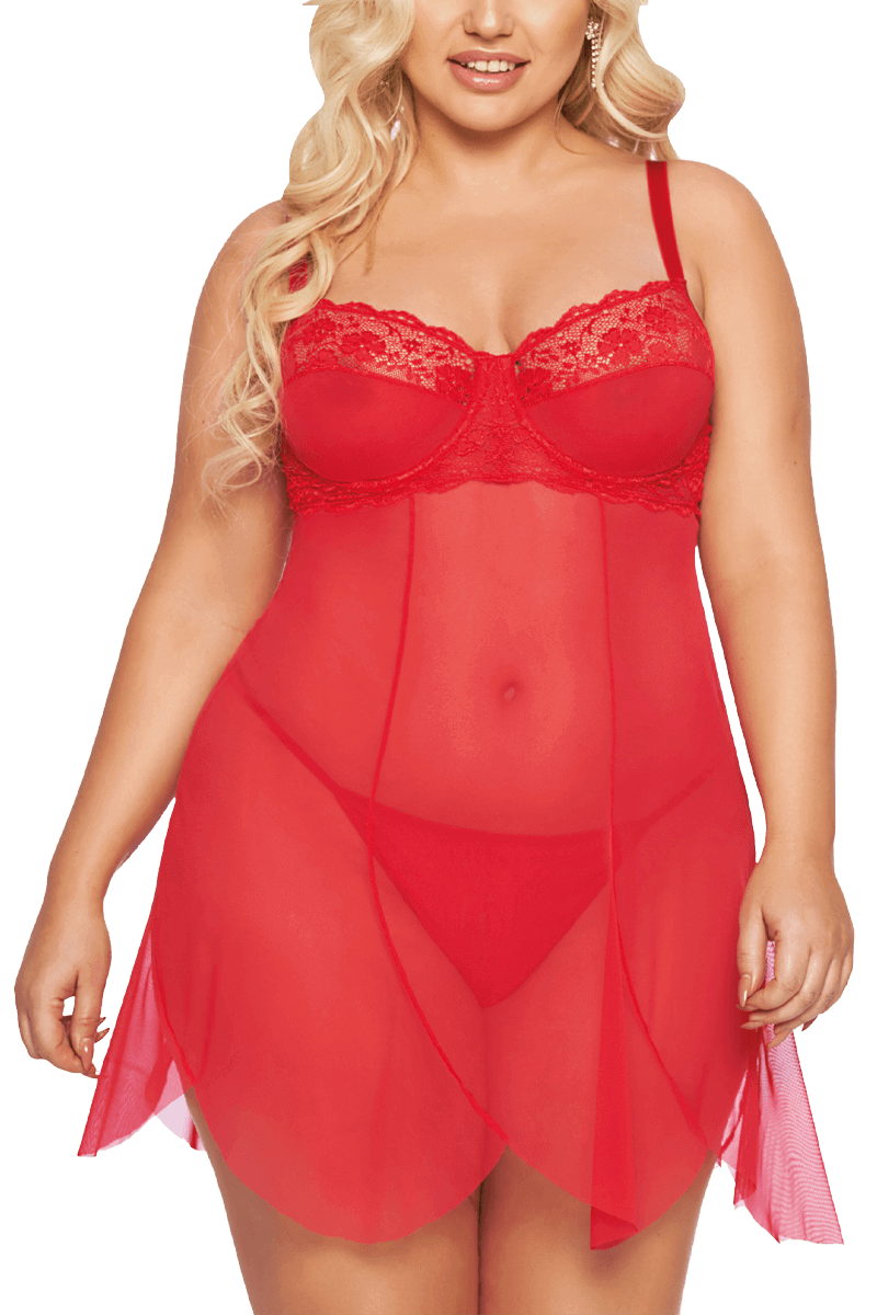 Rotes Babydoll aus Spitze und Tüll Plus Size
