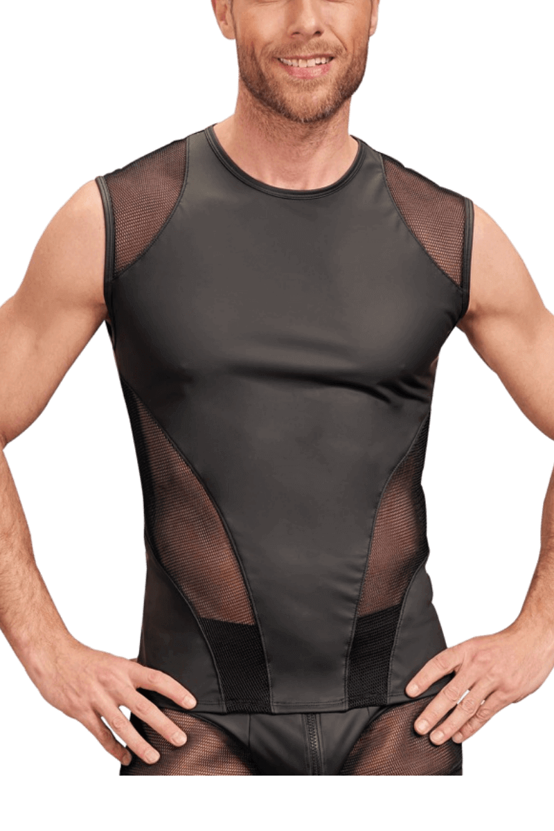 Shirt Wetlook mit Netz-Einsätzen