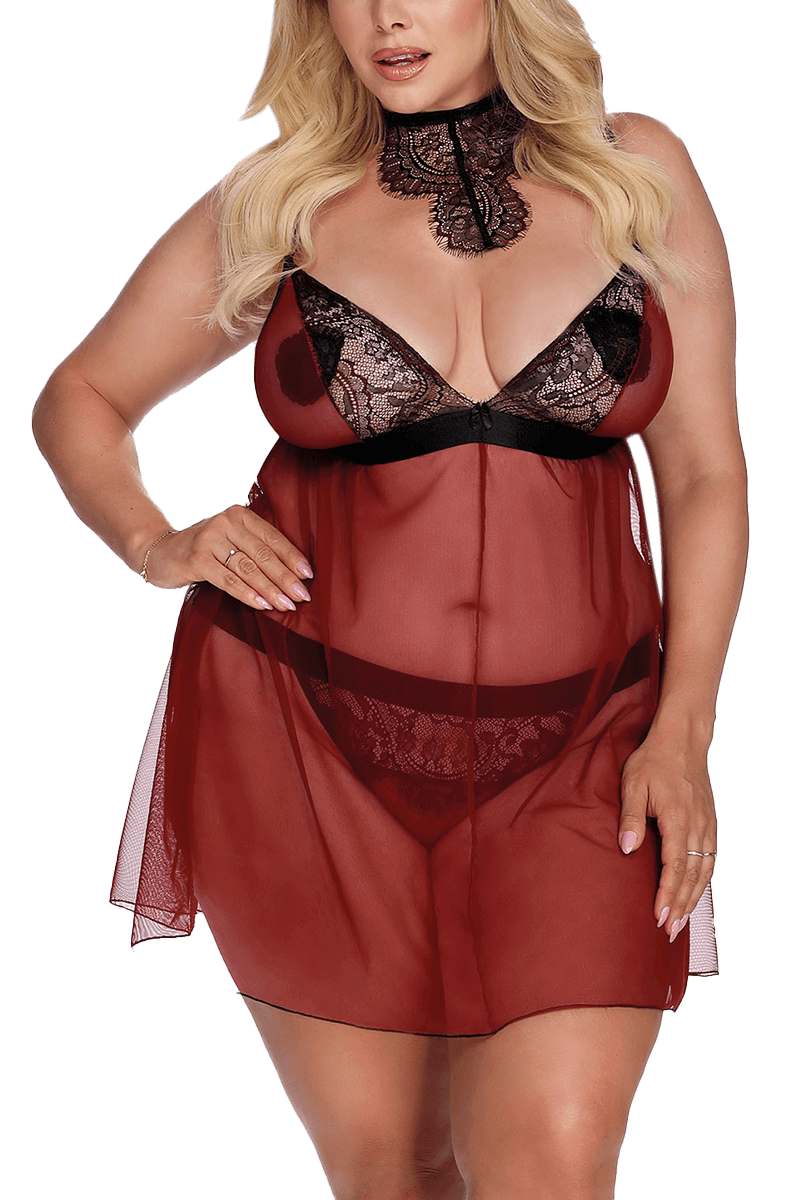 Chemise rot schwarz Plus Size