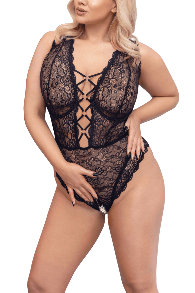 Spitzenbody mit Zierschnürung Plus Size