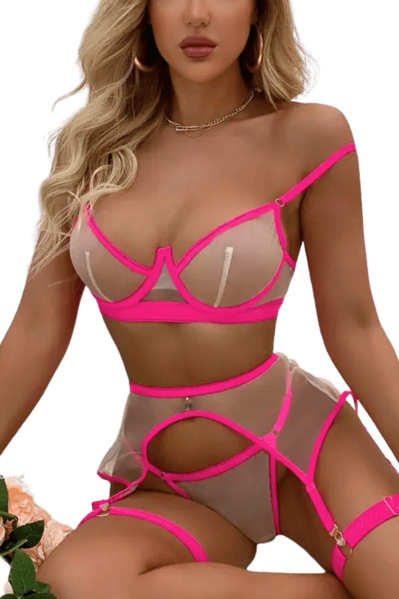 4tlg. Dessous Set neonpink