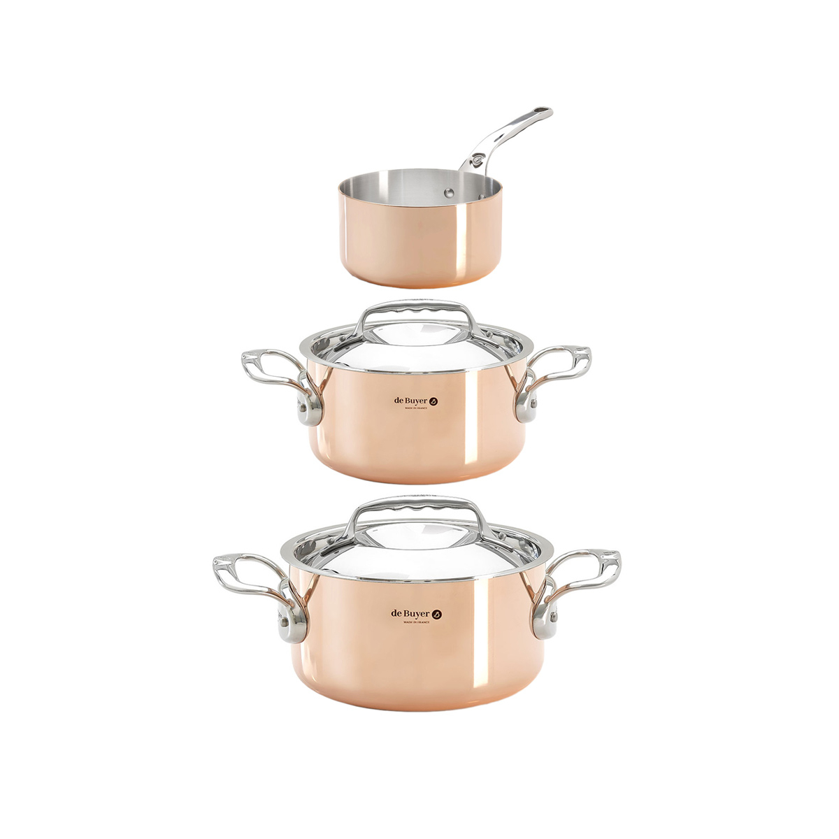 de Buyer Prima Matera 3-teiliges Kupfer Topf-Set - Edelstahlgussgriffe