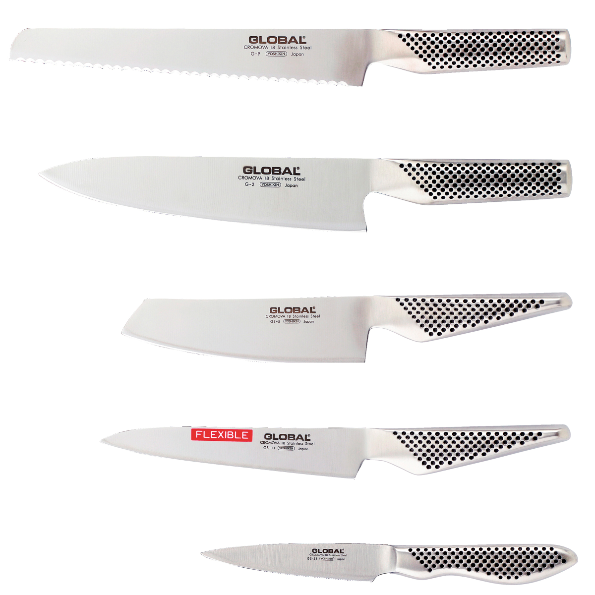Global G-2951138R Messer-Set 5-teilig - Cromova 18 Stahl