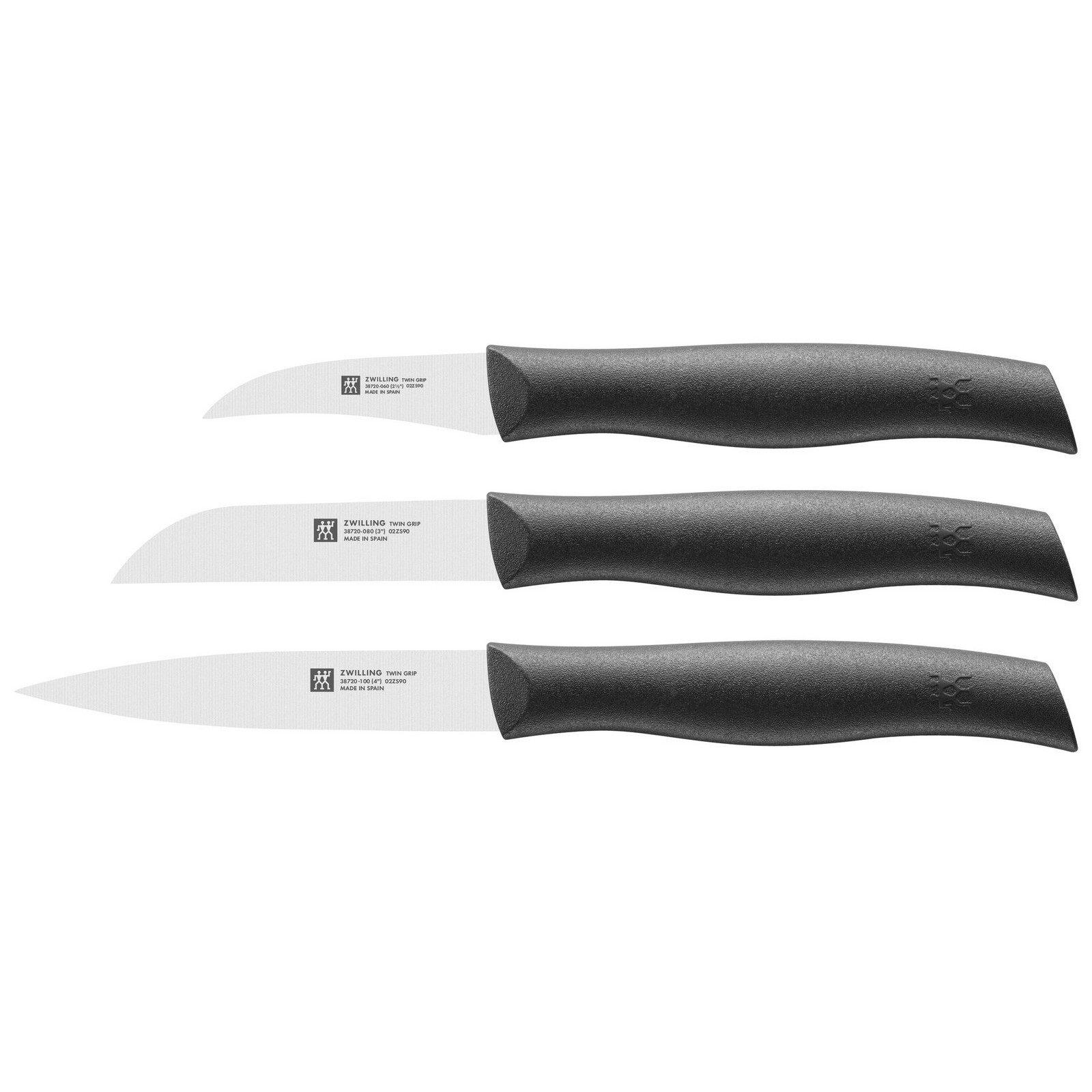 Zwilling TWIN Grip Schälmesser 6 cm, Gemüsemesser 8 cm & Spick-/Garniermesser 10 cm Messerset 3-tlg. Schwarz - Edelstahl