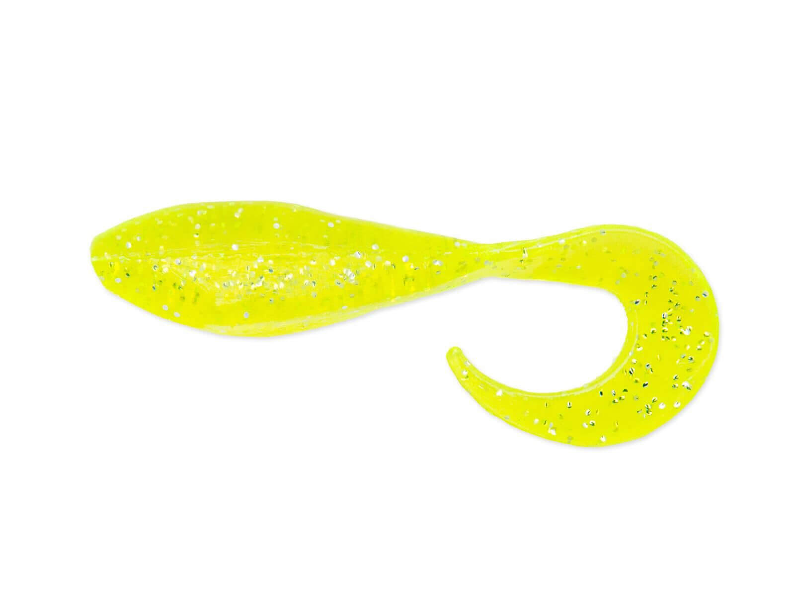 2' Curly Shad - Chartreuse Silver Glitter