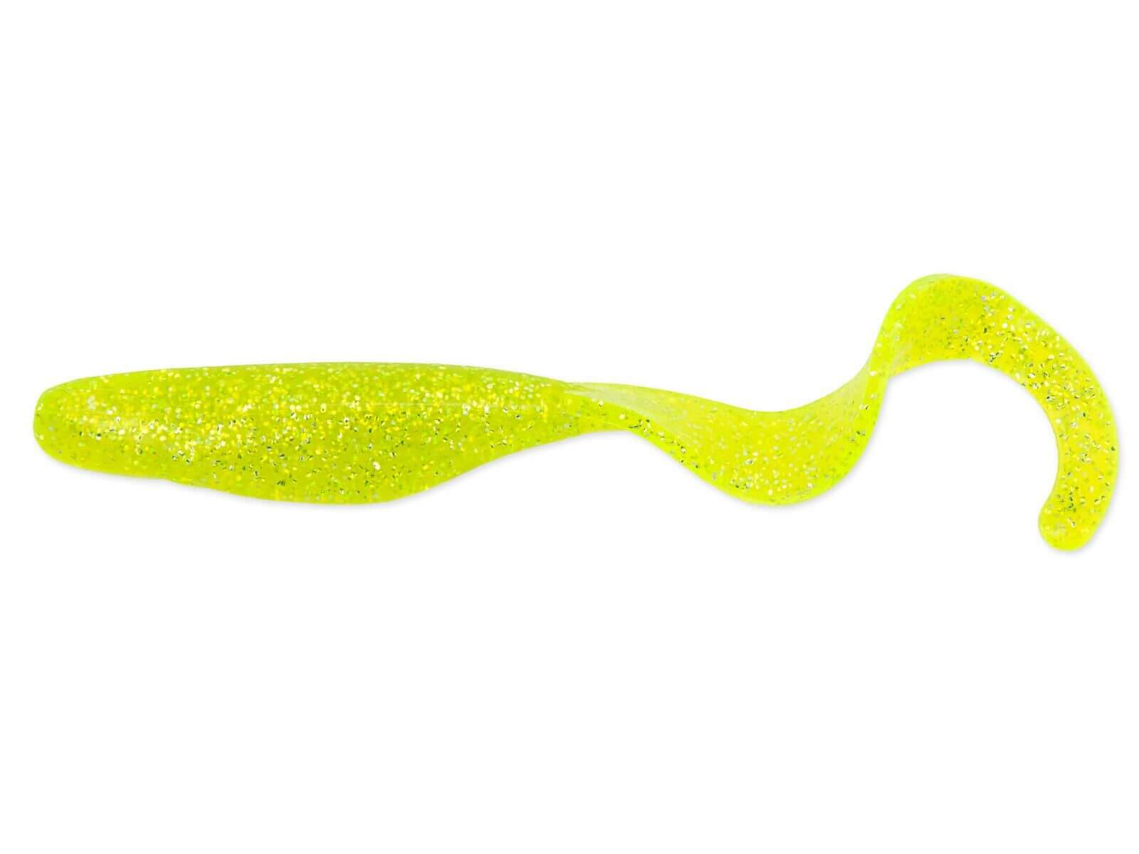 4' Curly Shad - Chartreuse Silver Glitter