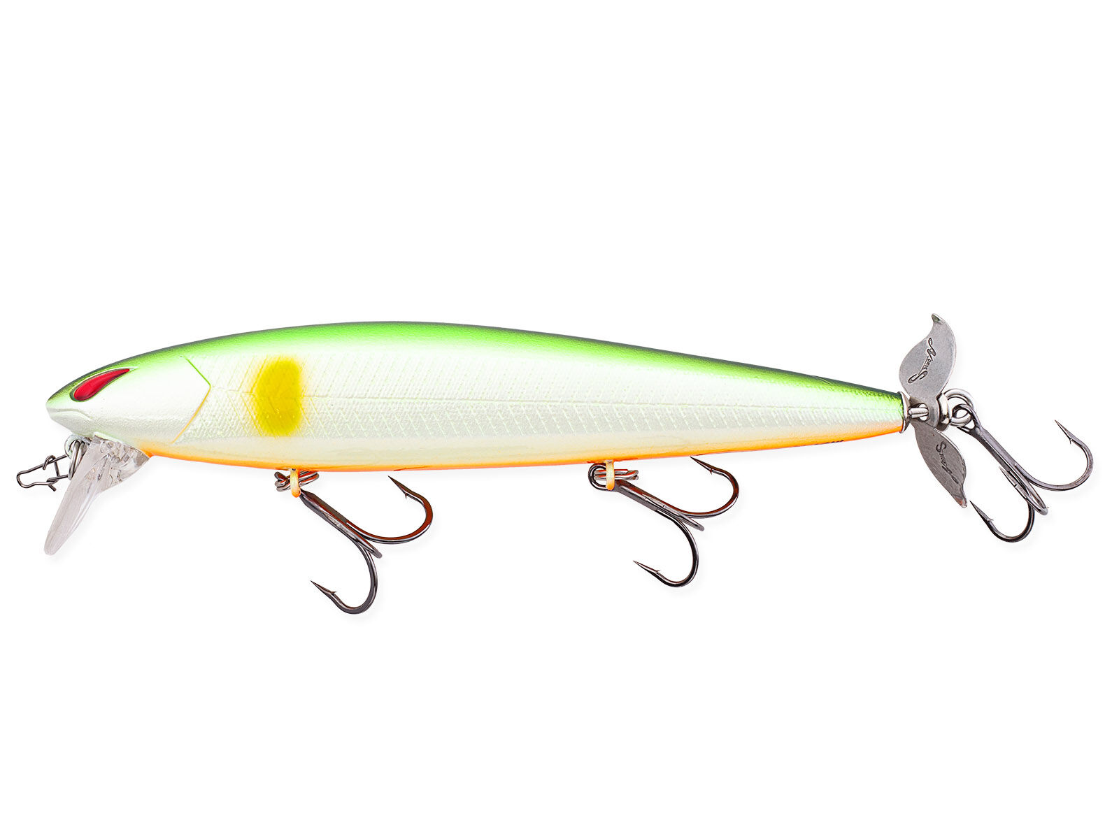 Laydown Minnow WAKE Prop Plus (298) Lime Ayu Orange Belly