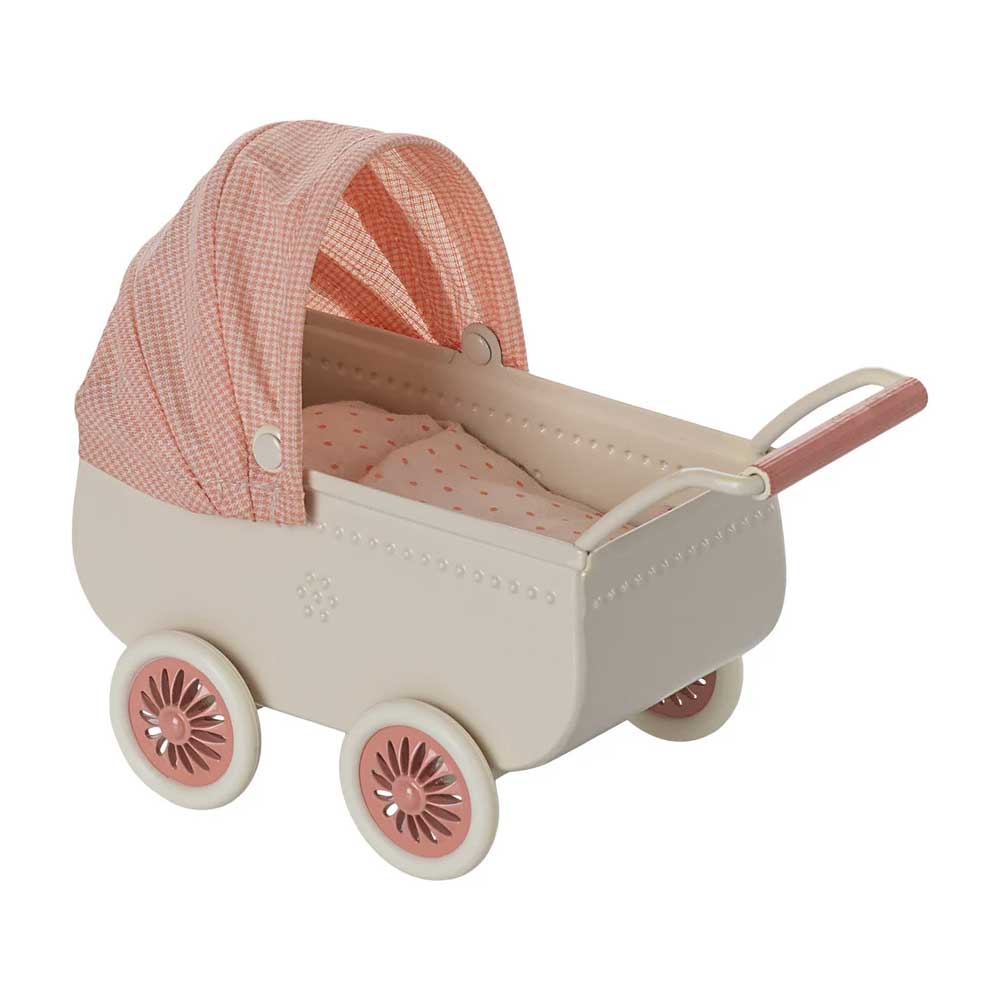 Maileg Kinderwagen Maus koralle