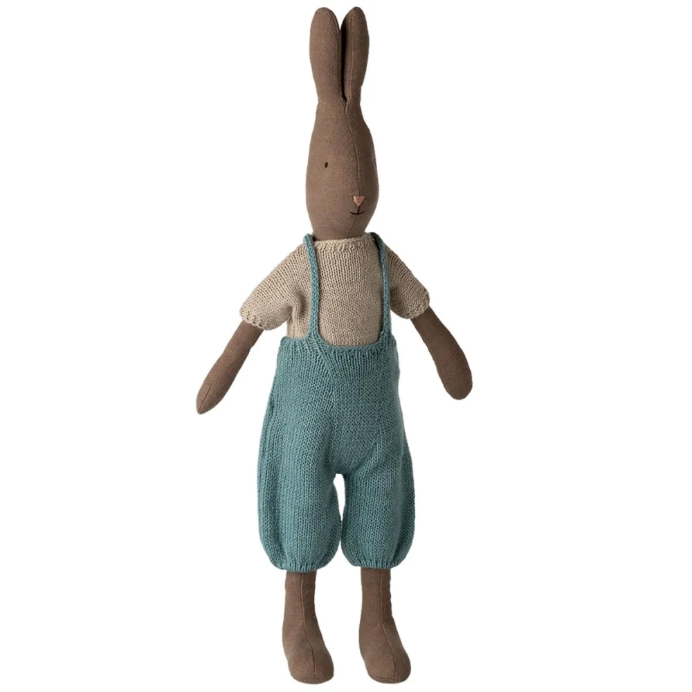 Maileg #3 RABBIT braun in gestricktem Shirt und Overall