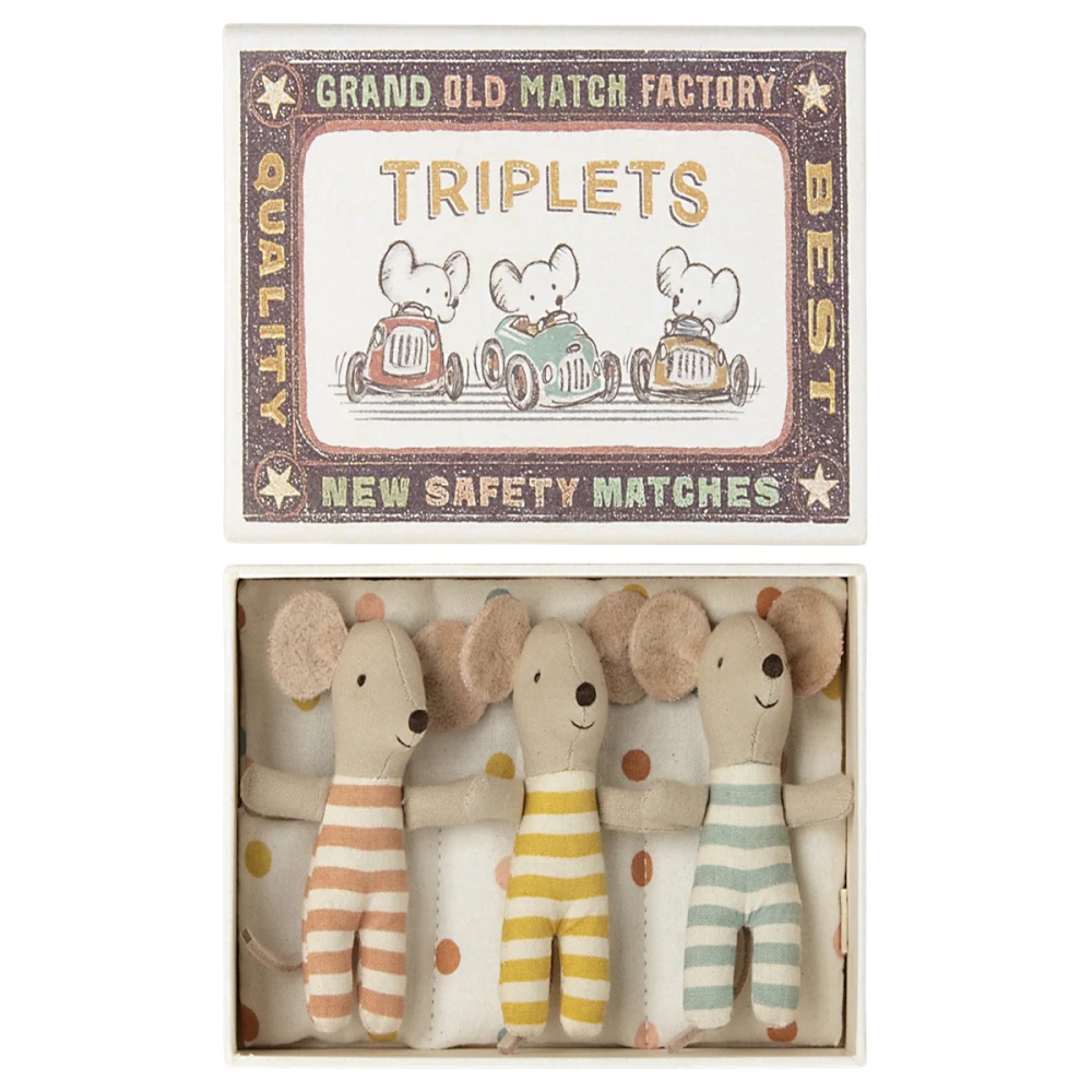 Maileg Triplets Baby Maus Drillinge in der Zigarrenbox