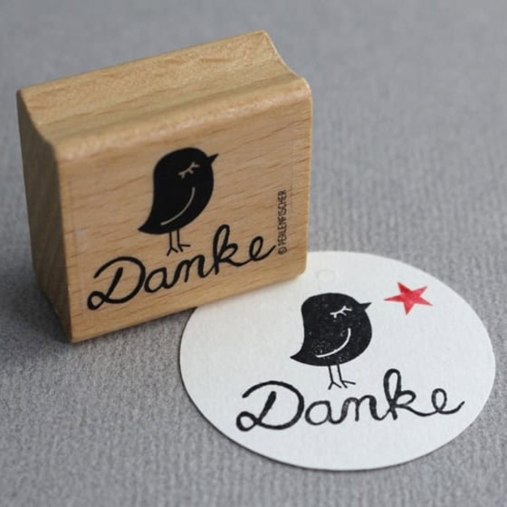 Perlenfischer Text-Stempel: Vogel mit DANKE