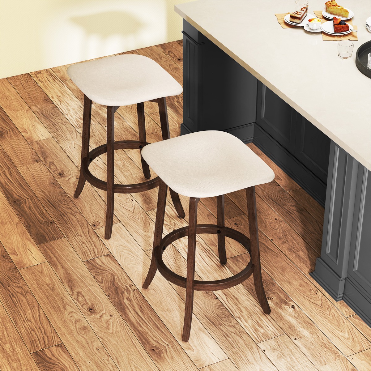 2er Set Barhocker mit Gepolsterten Sitzen Drehbarer Thekenhocker Sitzhocker Braun