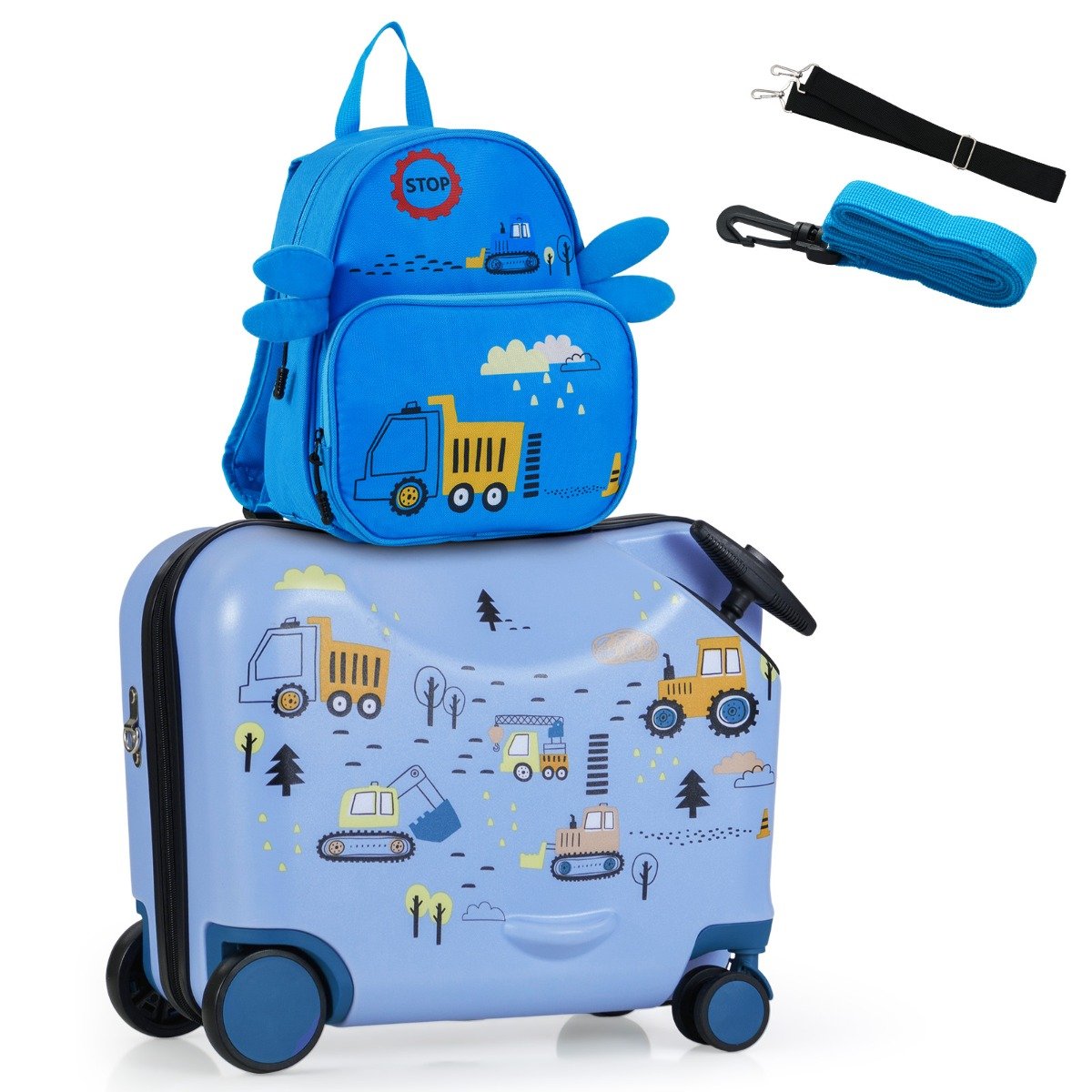 2tlg Kinderkoffer + Rucksack 47 cm Langer Aufsitzkoffer und 30 cm Breiter Rucksack Bagger