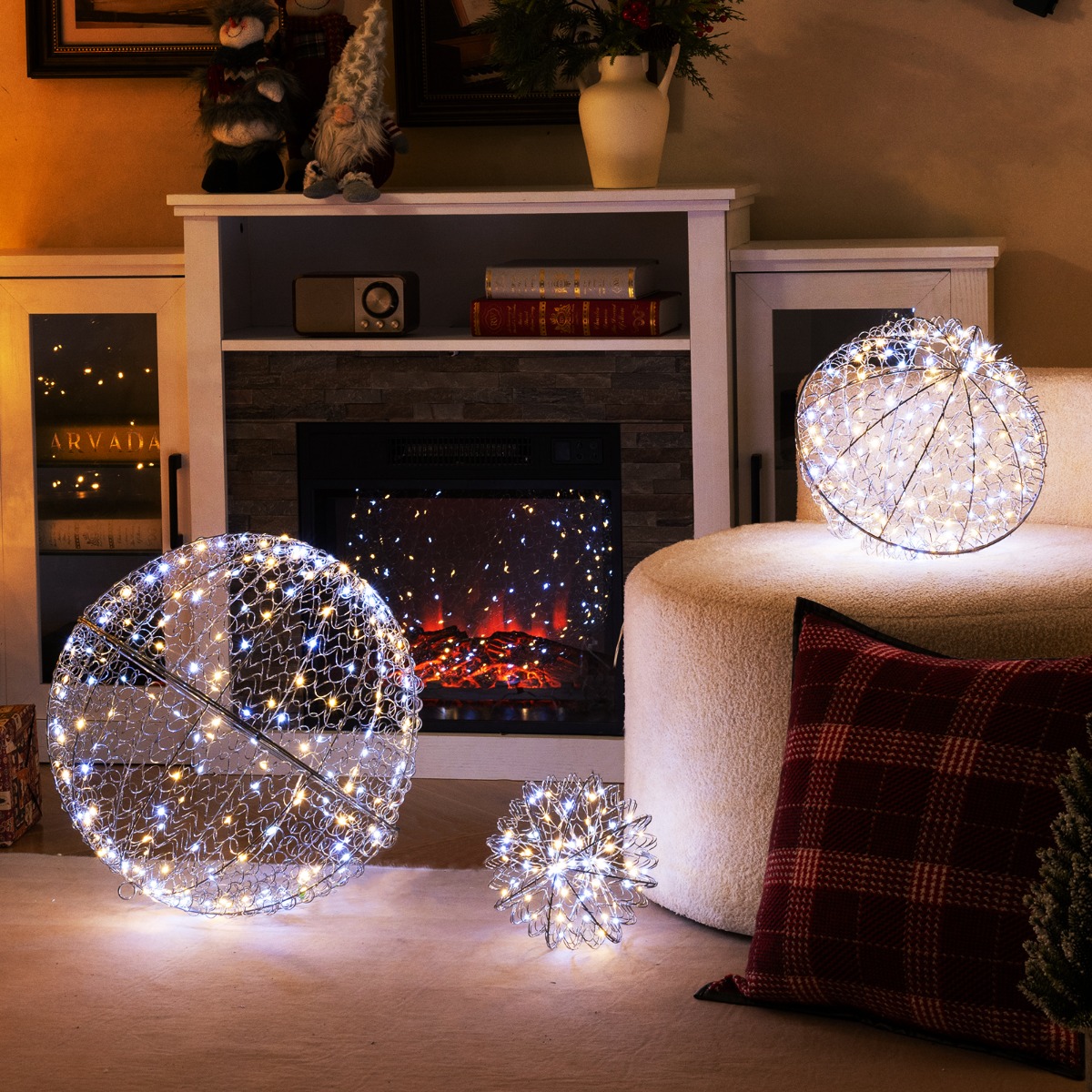 3er Set LED Dekokugel zum Hinhängen & Hinstellen LED Kugeln mit 435 LEDs Weihnachtsdeko