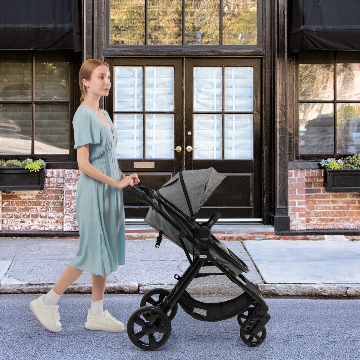 Klappbarer Kinderwagen mit Verstellbarem Verdeck & Aufbewahrungskorb Leichter Kinderbuggy