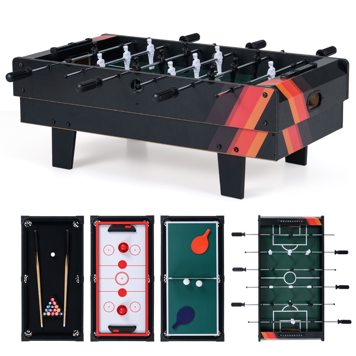 4 in 1 Spieltisch Billardtisch & Tischtennistisch & Air Hockeytisch & Tischkicker Grau