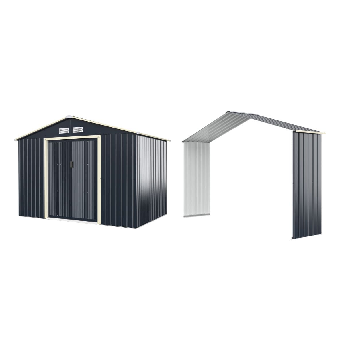 Gerätehaus Metall Erweitert-277 x 255 x 202 cm Geräteschuppen abschließbar Grau