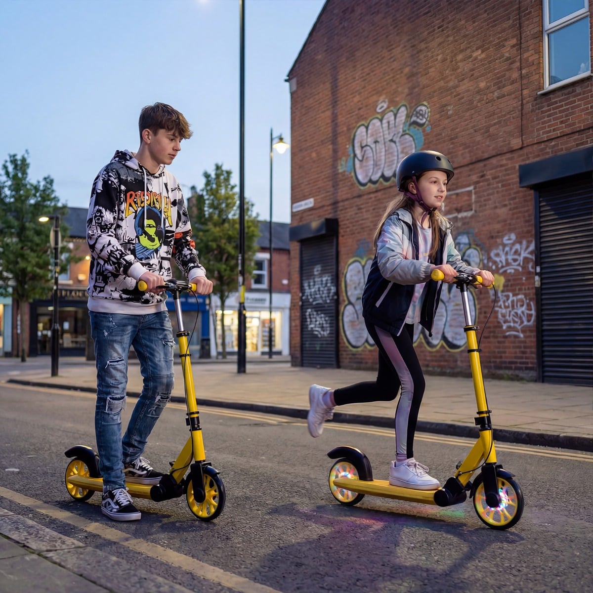 Klappbar Roller Scooter mit 2 Leuchtenden Rädern & Ständer Höhenverstellbar Tretroller Gelb
