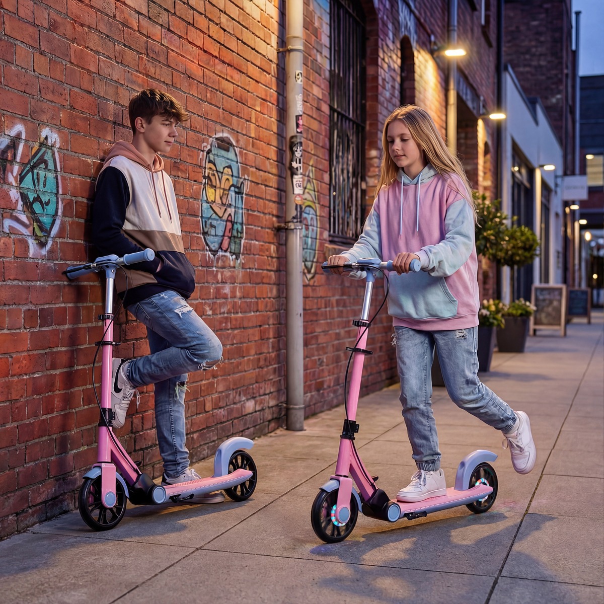 Klappbar Roller Scooter mit 2 Leuchtenden Rädern & Ständer Höhenverstellbar Tretroller Rosa
