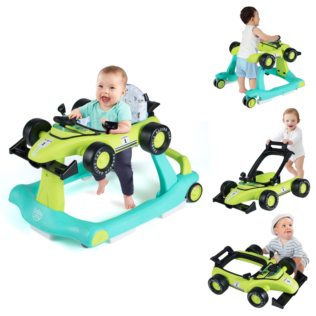 4 in 1 Lauflernhilfe Lauflernwagen Klappbar mit Einstellbarer Höhe 15kg Belastbar Grün