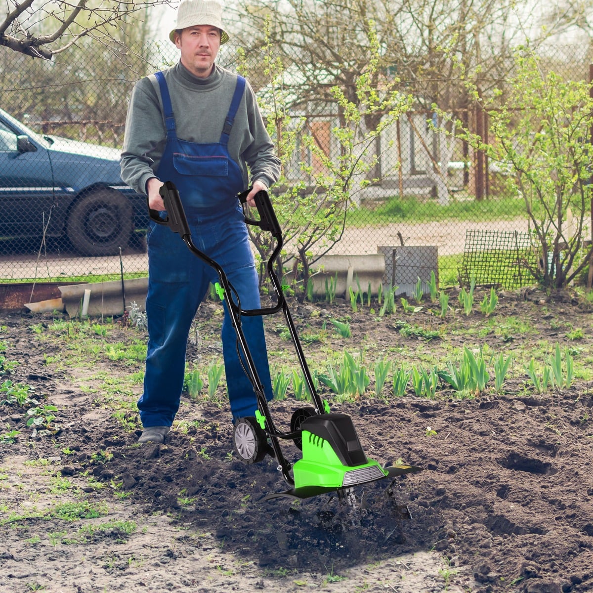 Elektro Bodenhacke mit 6 Hackmesser & 2-Punkt-Sicherheitsschalter 1500W Gartenfräse Grün