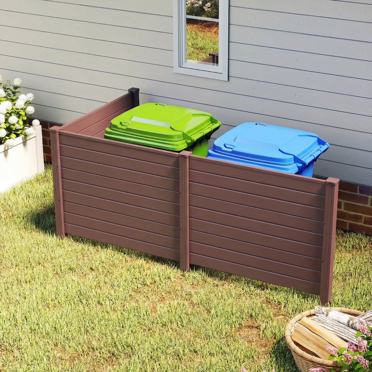Sichtschutzzaun Gartenzaun mit 3 Paneelen wetterfester Lamellenzaun mit 4 Pfählen Braun