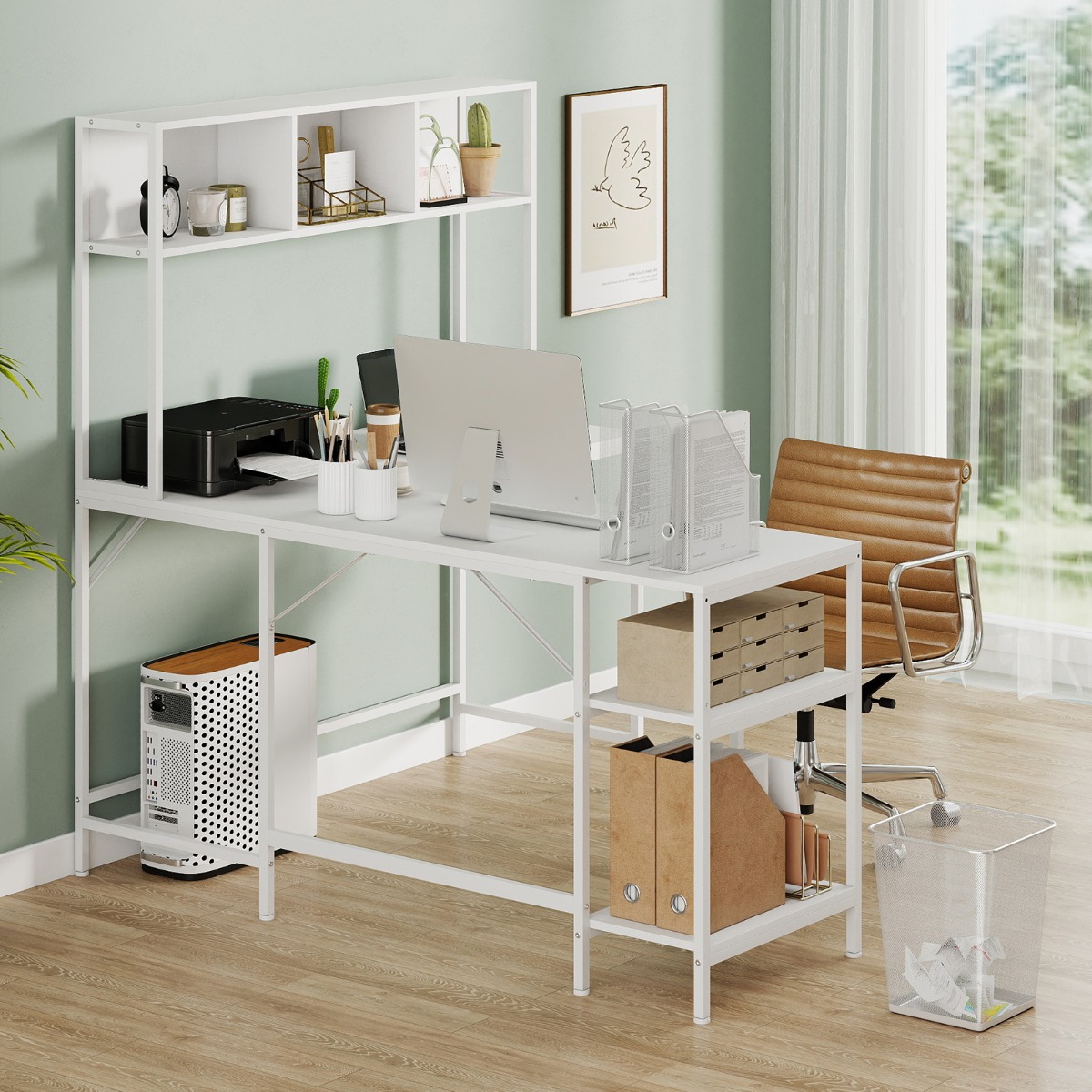 L-förmiger Schreibtisch mit Bücherregal Eckschreibtisch Gaming Tisch Computertisch Weiß