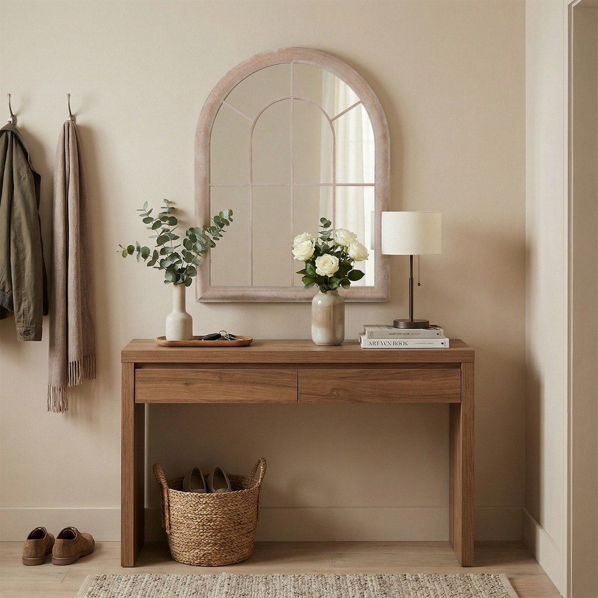 Gartenspiegel 69,5 x 88cm Wandspiegel Bogen mit Metallrahmen, dekorativer Spiegel