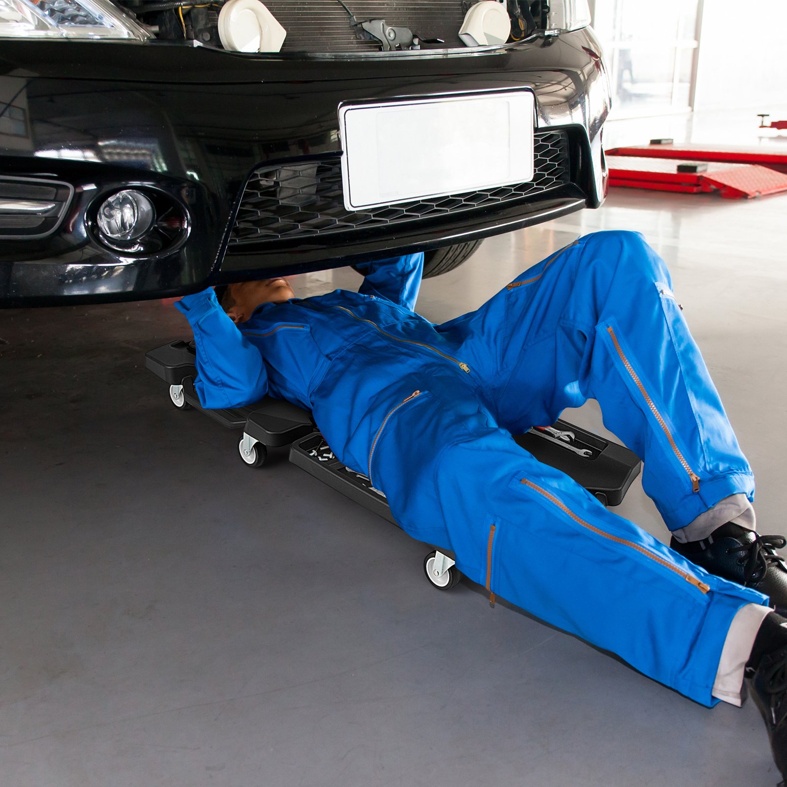 108 cm faltbares Rollbrett Werkstatt Montagerollbrett mit gepolstertem Kopfstütze Schwarz