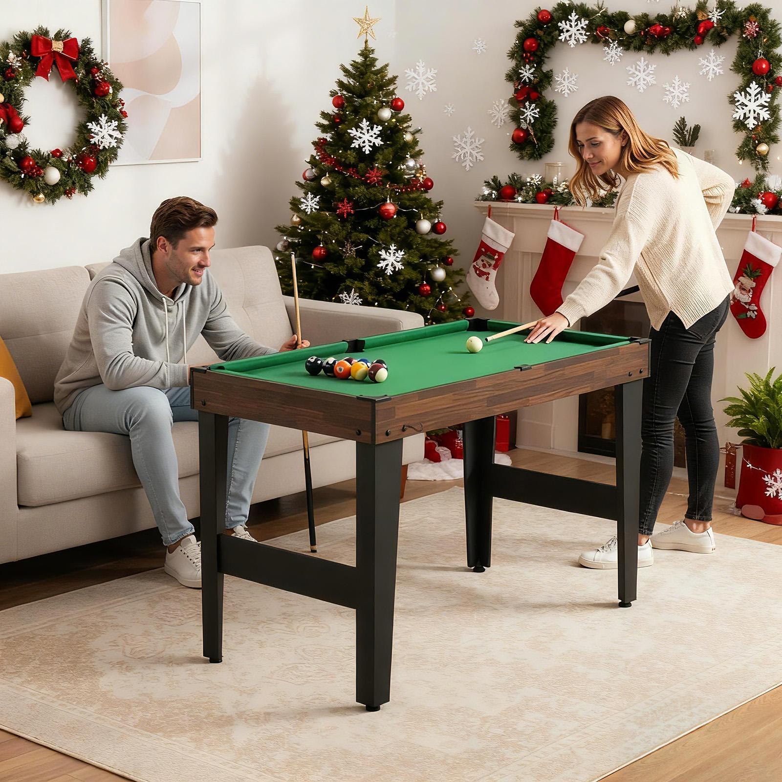 10-in-1 Multifunktionale Spieltische Combo Spieltisch mit Tischfußball Airhockey Billard Braun