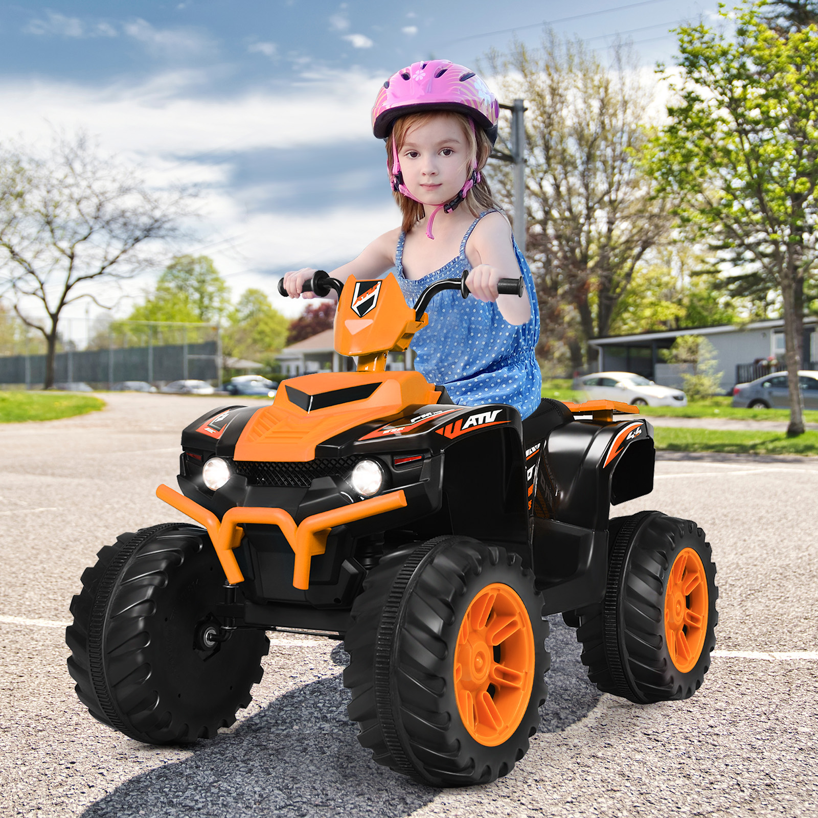 12V Elektro Kinderquad mit Scheinwerfer Mini Elektroquad mit Musik & Hupe Kinderauto Orange