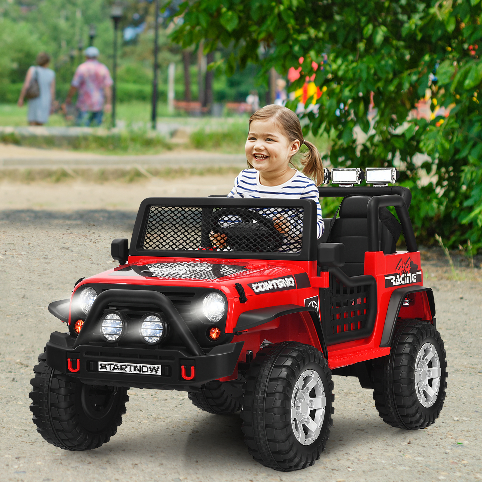 12V Kinder Elektroauto mit Fernbedienung & Licht & Musik Elektrisches Kinderfahrzeug Rot