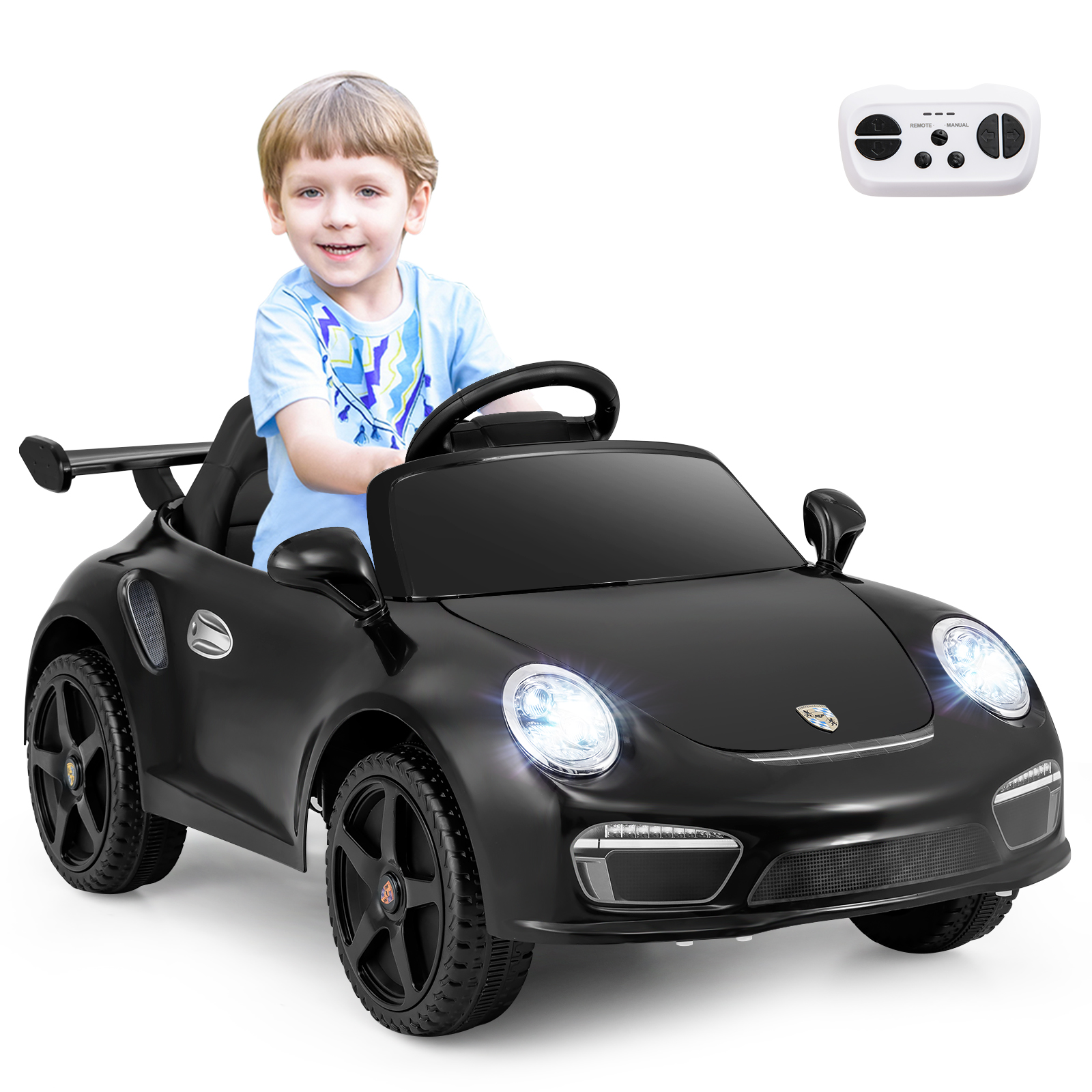 12V Kinder Elektroauto mit Fernbedienung & Soft-Start Lizenzierter Porsche Elektrofahrzeug Schwarz