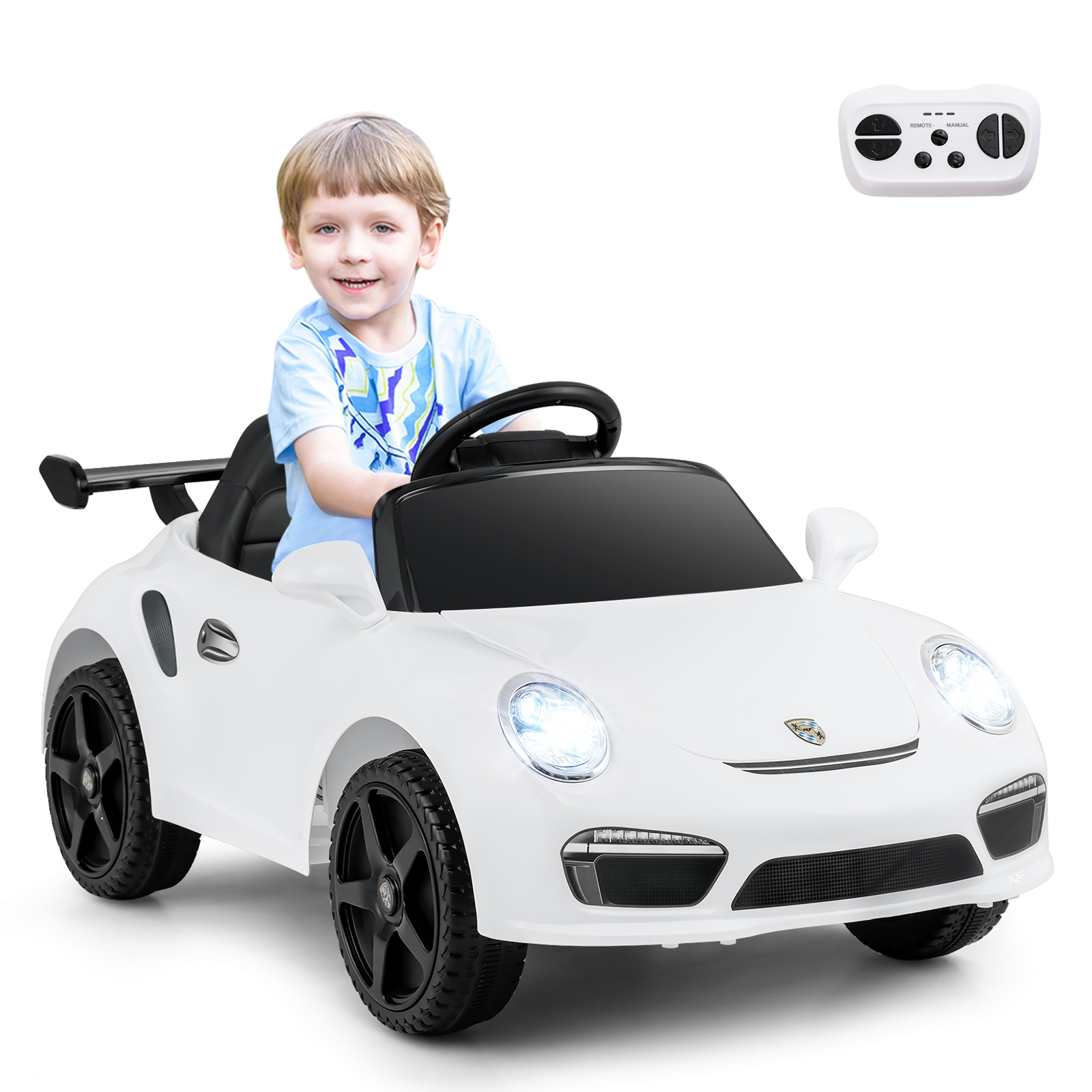 12V Kinder Elektroauto mit Fernbedienung & Soft-Start Lizenzierter Porsche Elektrofahrzeug Weiß