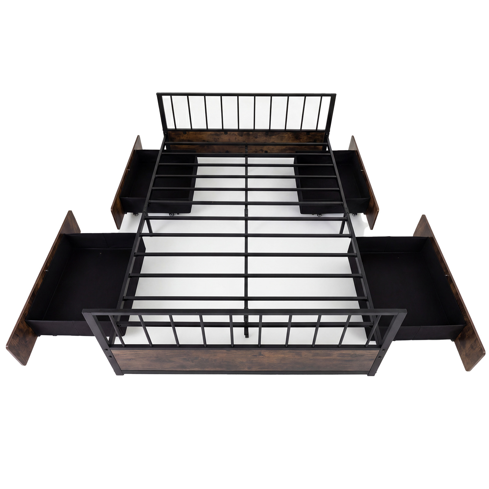 140 x 200 cm Bettgestell mit 2 Schubladen & Kopfteil & Fußteil Industriell Doppelbett mit Lattenrost