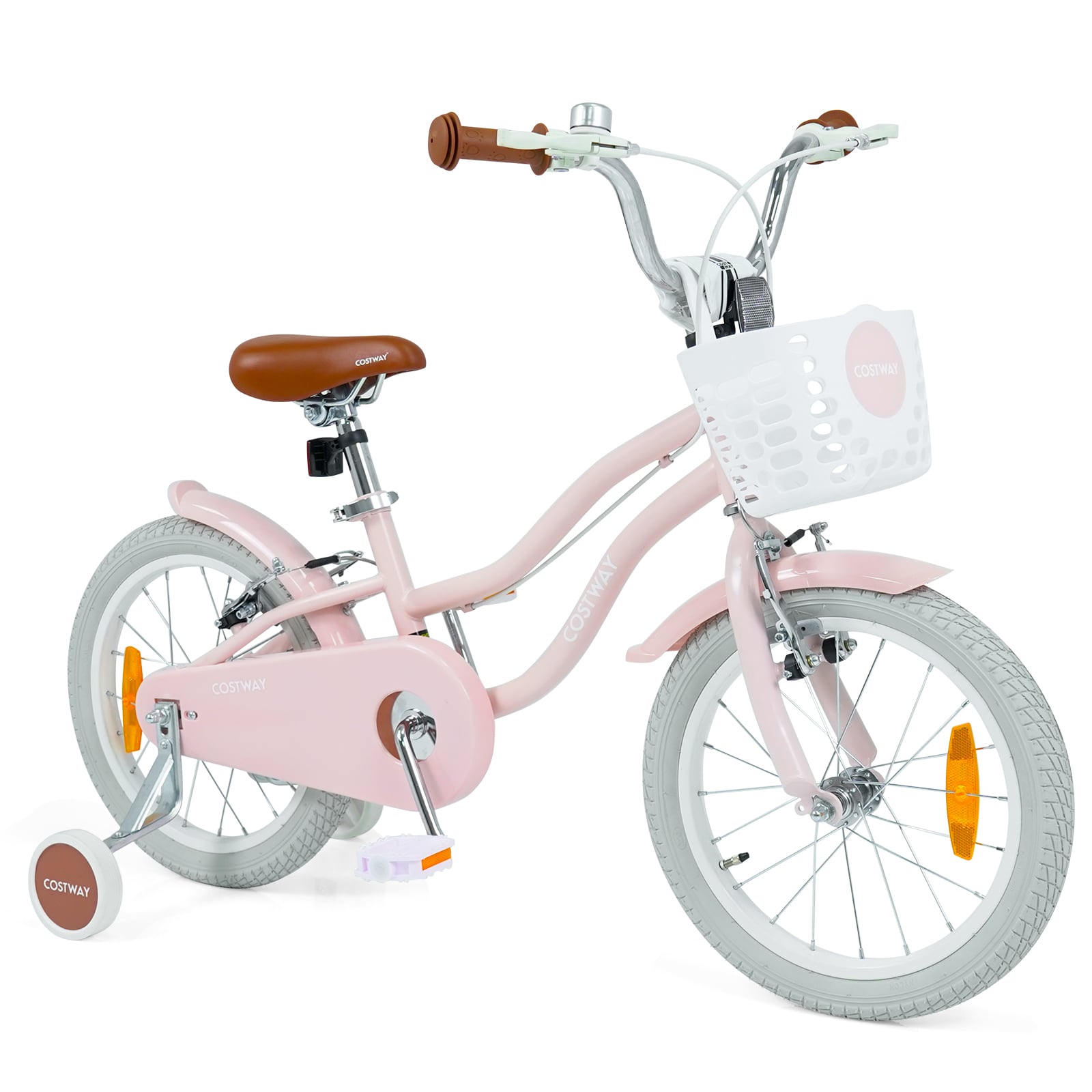 16 Zoll Kinderfahrrad mit Stützrädern & Korb Kinder Fahrrad mit Höhenverstellbarer Lenker & Sattel Rosa