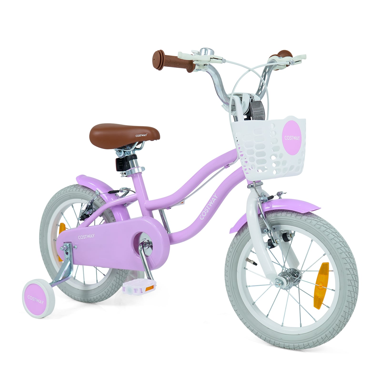 14 Zoll Kinderfahrrad mit Stützrädern & Korb Kinder Fahrrad mit Höhenverstellbarer Lenker & Sattel Lila
