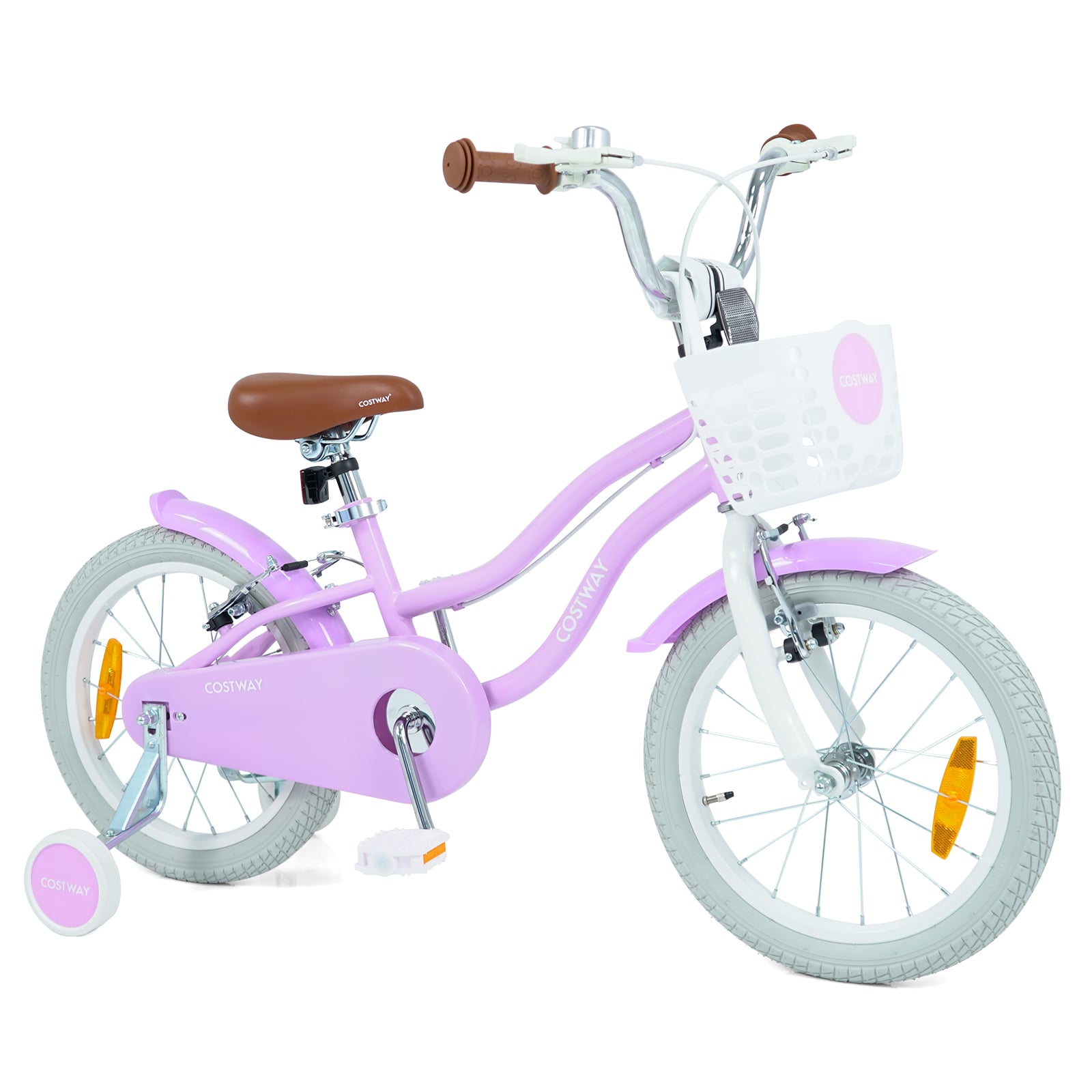 16 Zoll Kinderfahrrad mit Stützrädern & Korb Kinder Fahrrad mit Höhenverstellbarer Lenker & Sattel Lila