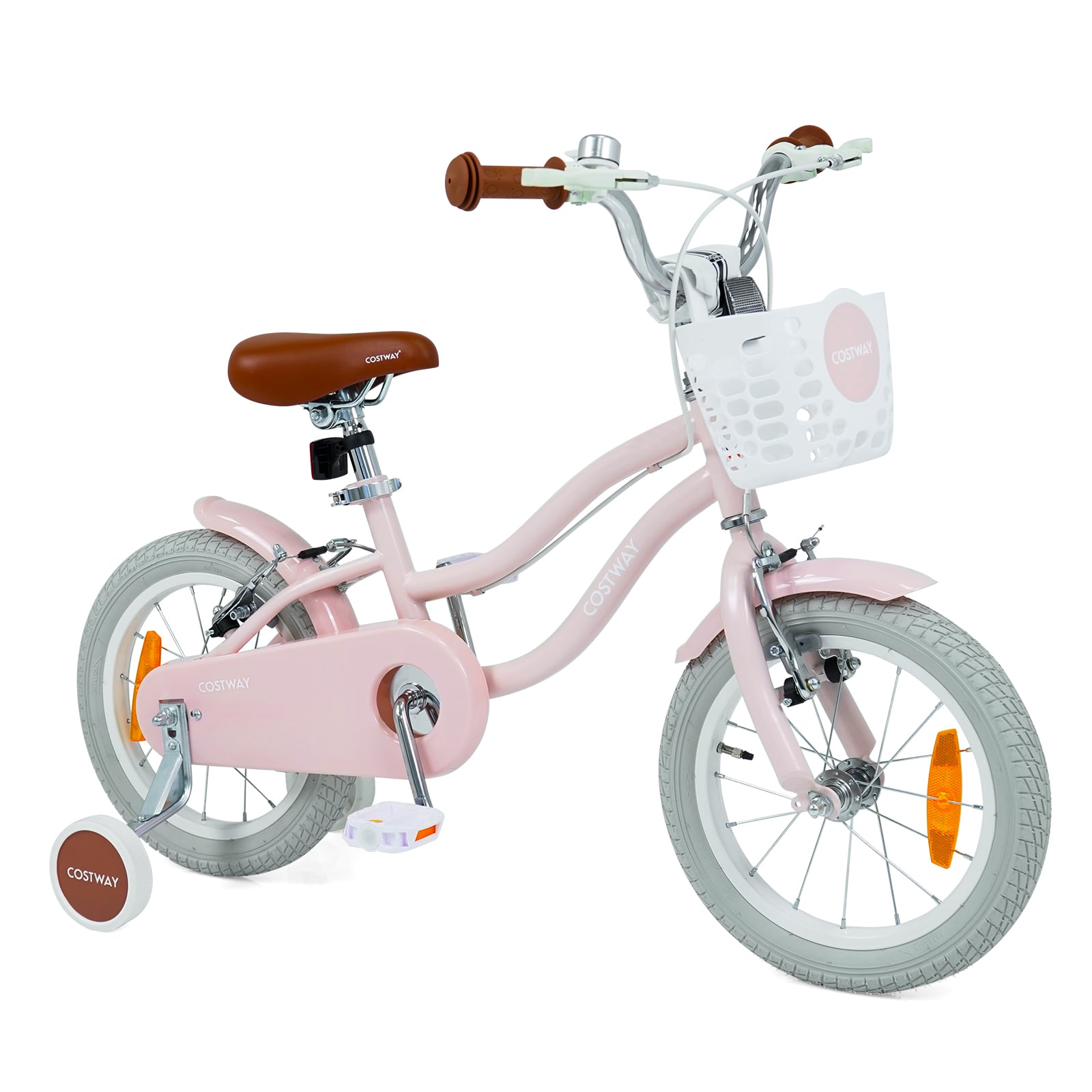 14 Zoll Kinderfahrrad mit Stützrädern & Korb Kinder Fahrrad mit Höhenverstellbarer Lenker & Sattel Rosa