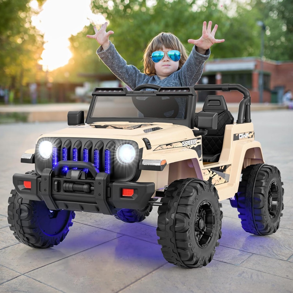 Kinder Elektroauto mit 2,4G-Fernbedienung & MP3 & Hupe 12V Elektro Kinderauto Khaki