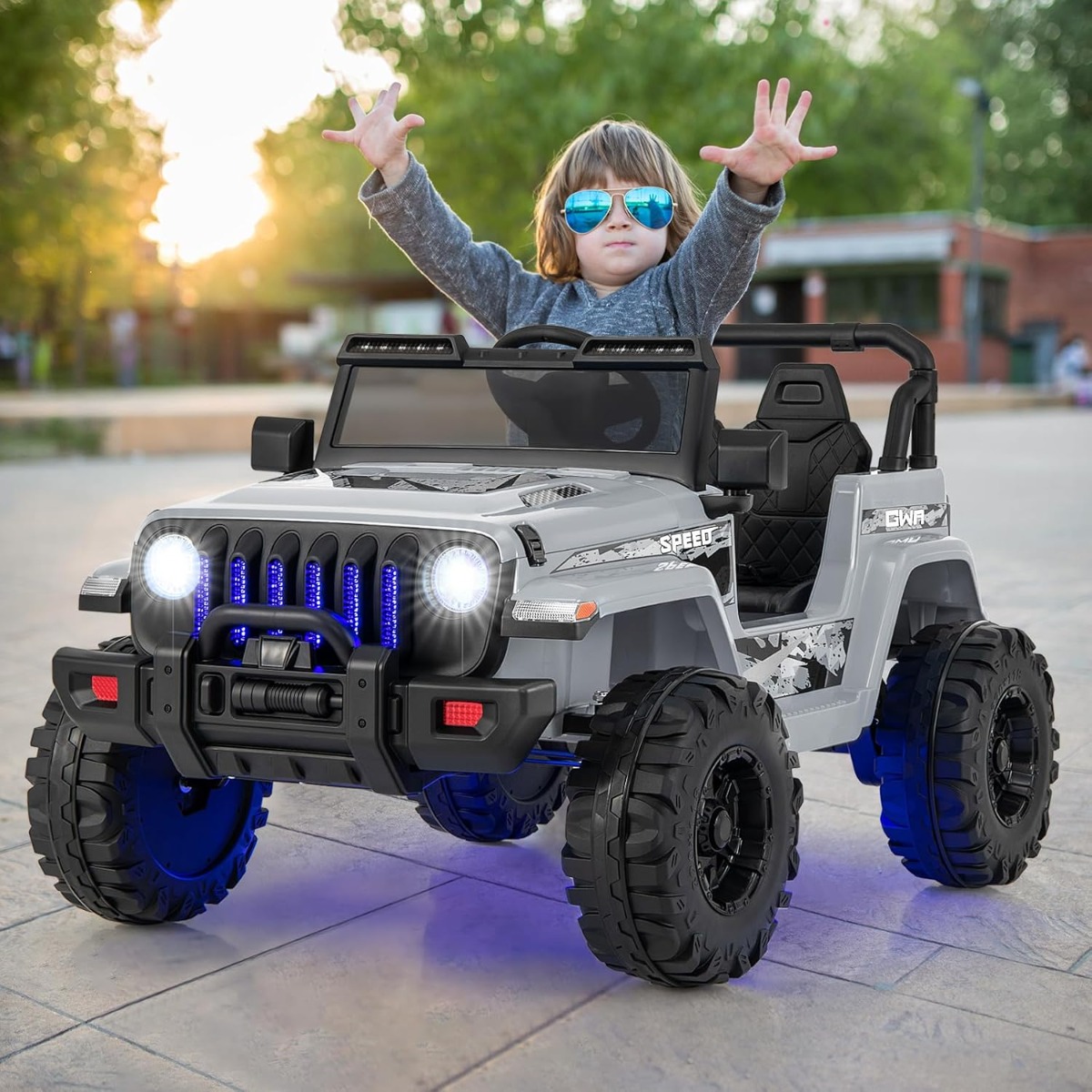 Kinder Elektroauto mit 2,4G-Fernbedienung & MP3 & Hupe 12V Elektro Kinderauto Grau