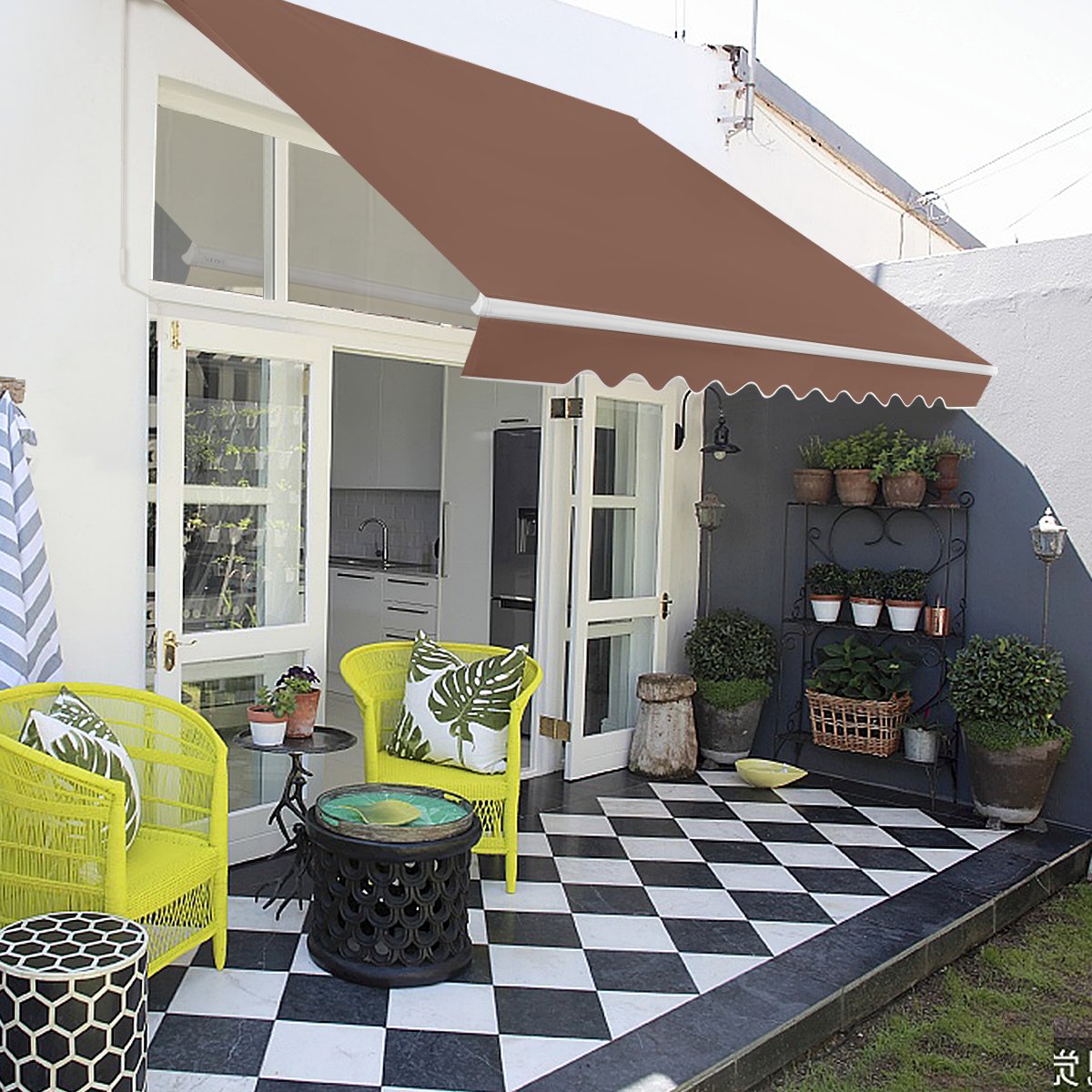 Markise mit Kurbel Balkonmarkise Sonnenschutz Gelenkarmmarkise 400 x 250 cm Braun