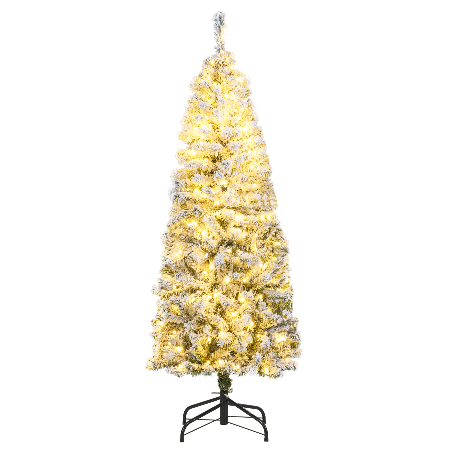 150 cm Künstlicher Weihnachtsbaum mit 180 Warmweißen LED-Lichtern & Schnee Bleistift Tannenbaum