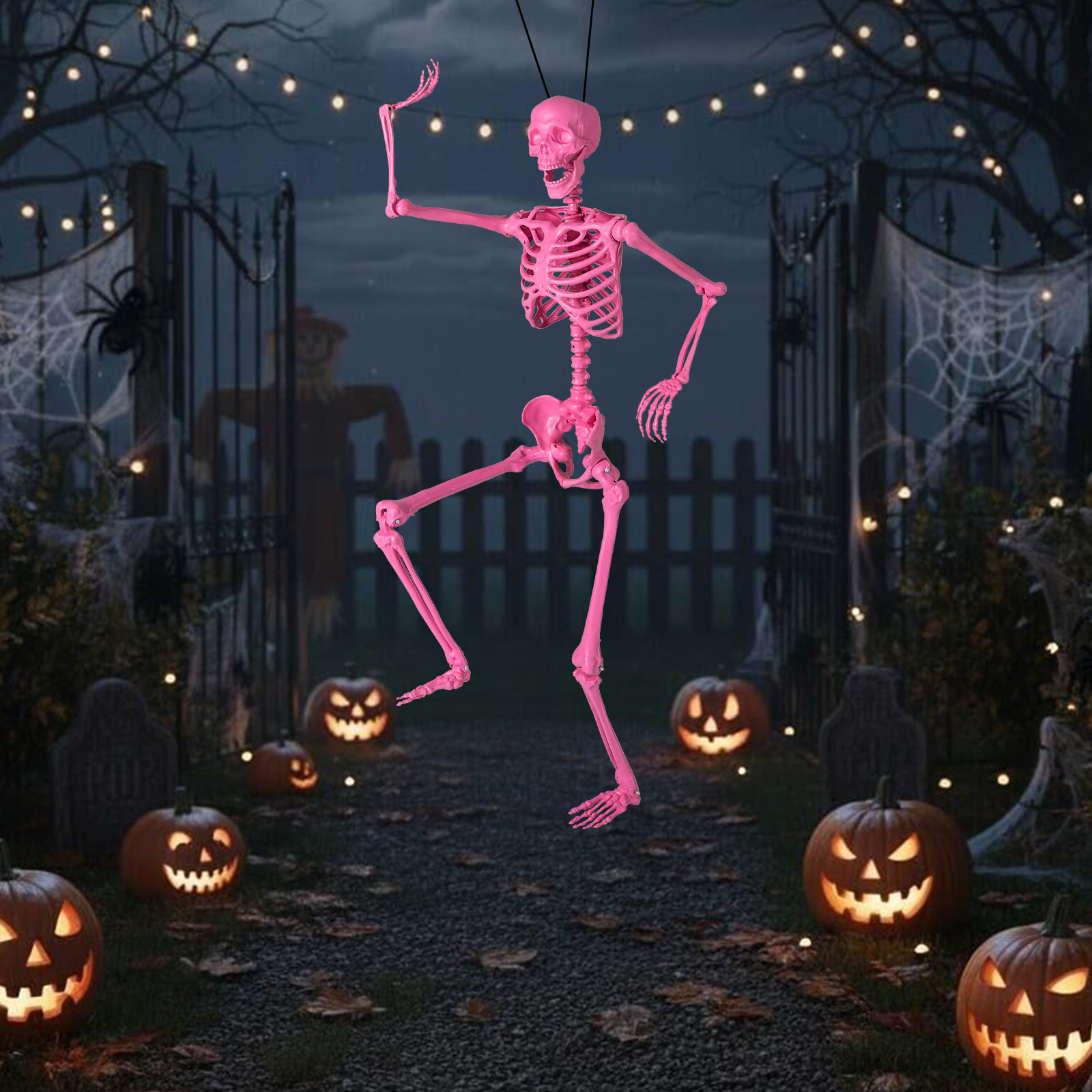 160 CM Halloween Skelett lebensgroß posierbares Skelett mit beweglichen Gelenken Halloween Dekoration Rosa