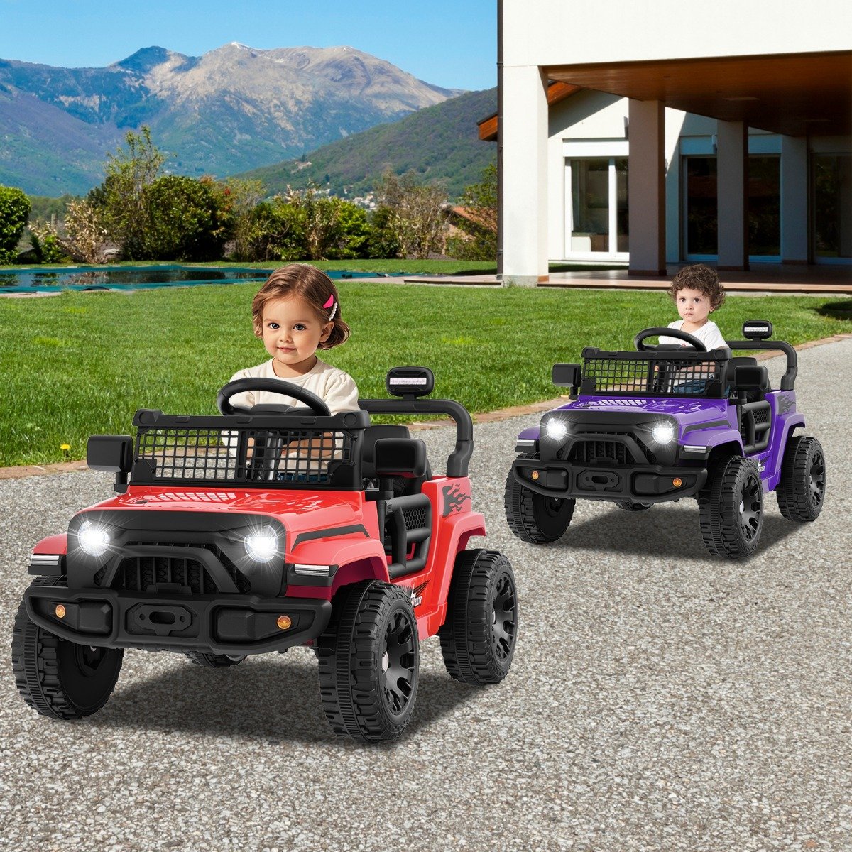 12V Kinder Elektroato Elektro Kinderauto mit Fernbedienung & Musik & Hupe & LED-Lichter Elektrofahrzeug mit 3 Geschwindigkeiten Rot